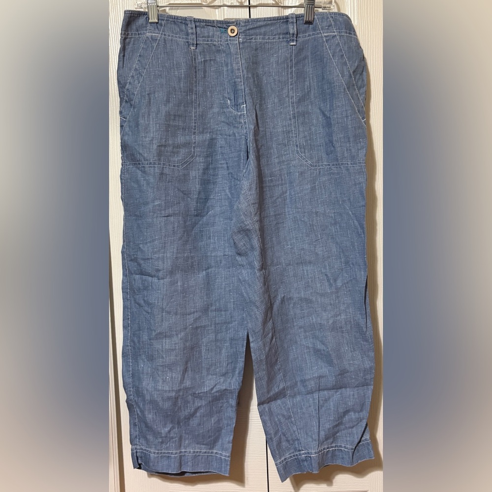 Tommy Bahama Blue Sea Glass Linen Cropped Pants Women’s Size 8